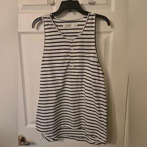 SHADES OF GREY BY MICAH COHEN Navy & Cream Striped Henley Tank Size L.